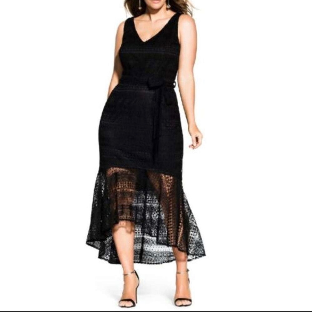 City Chic Simmer Lace Maxi Dress XL-22 Black
